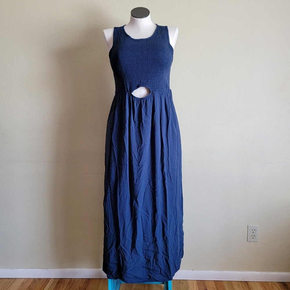 Smocked Cutout Maternity Maxi Dress - Navy - Isabel Maternity 100% Rayon